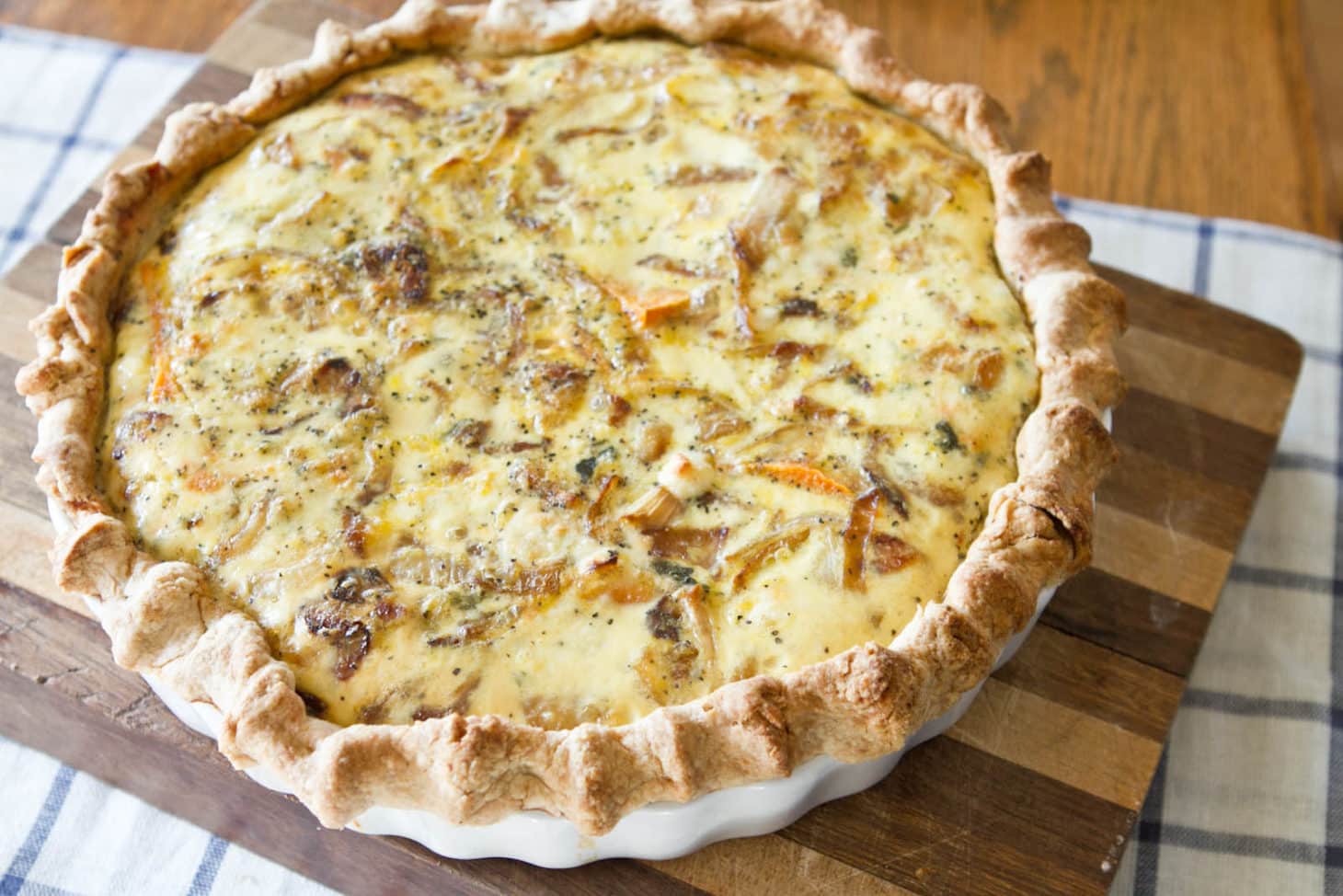 Roasted Sweet Potato, Caramelized Onion, and Gorgonzola Quiche