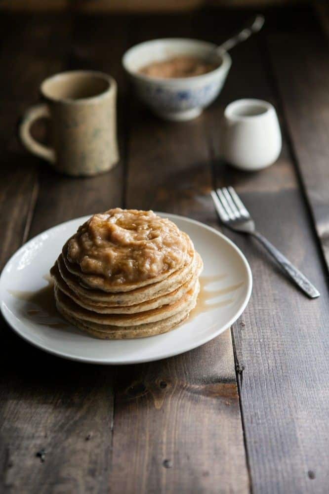 Hazelnut Pancakes with Roasted Rhubarb Cardamom Compote