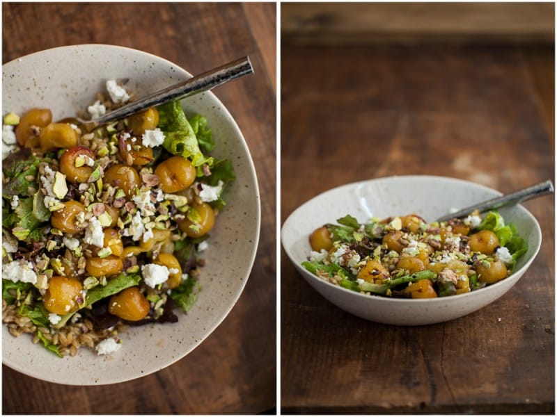Roasted Cherry, Barley, and Goat Cheese Salad