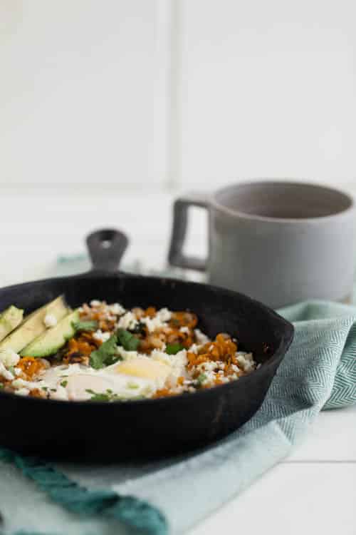 Chipotle Sweet Potato and Brown Rice Egg Skillet