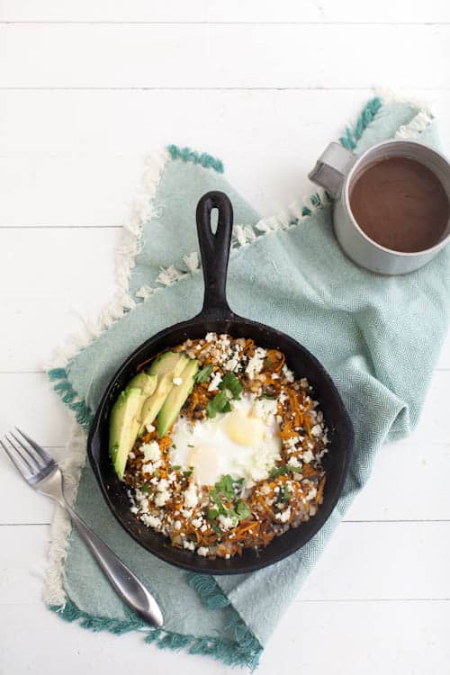 Chipotle Sweet Potato and Brown Rice Egg Skillet