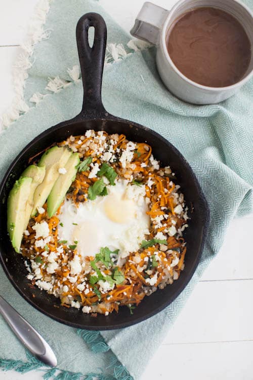 Chipotle Sweet Potato and Brown Rice Egg Skillet