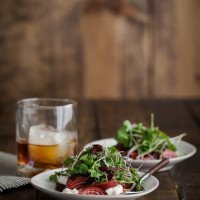 Roasted Beet and Burrata, and Dressed Micro Greens