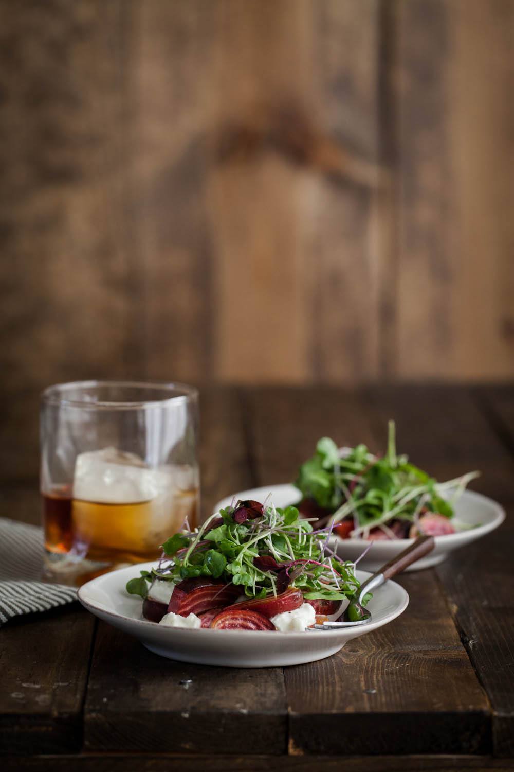Roasted Beets and Burrata with Micro Greens