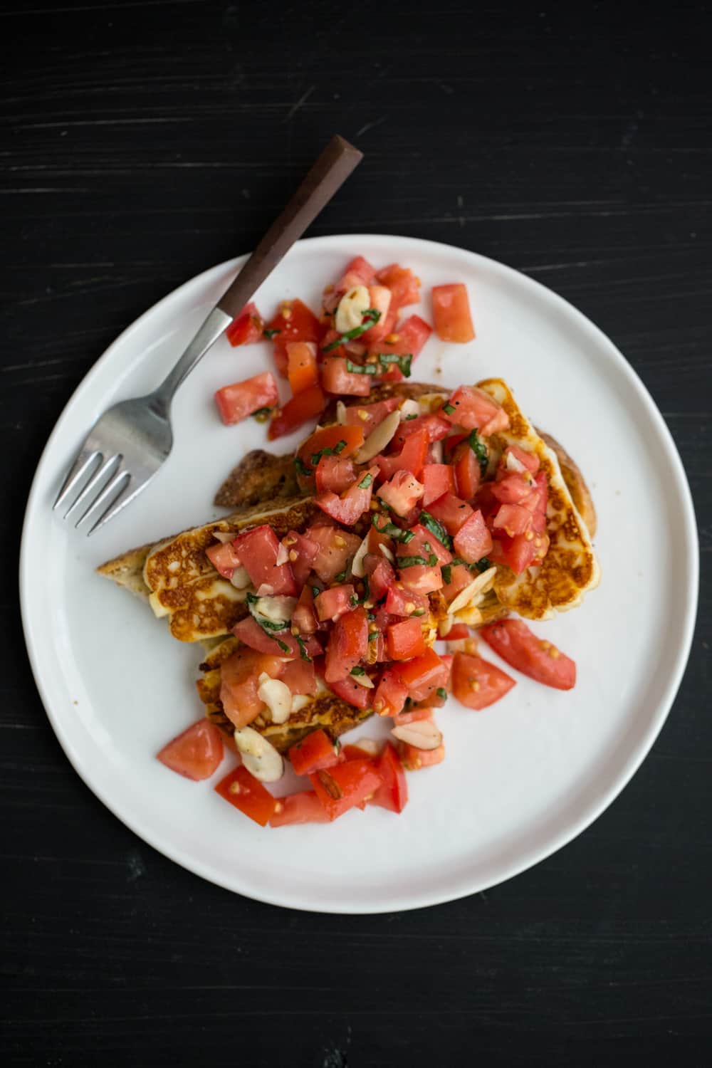 Fried Halloumi Toast with Dry-Farmed Tomato Bruschetta