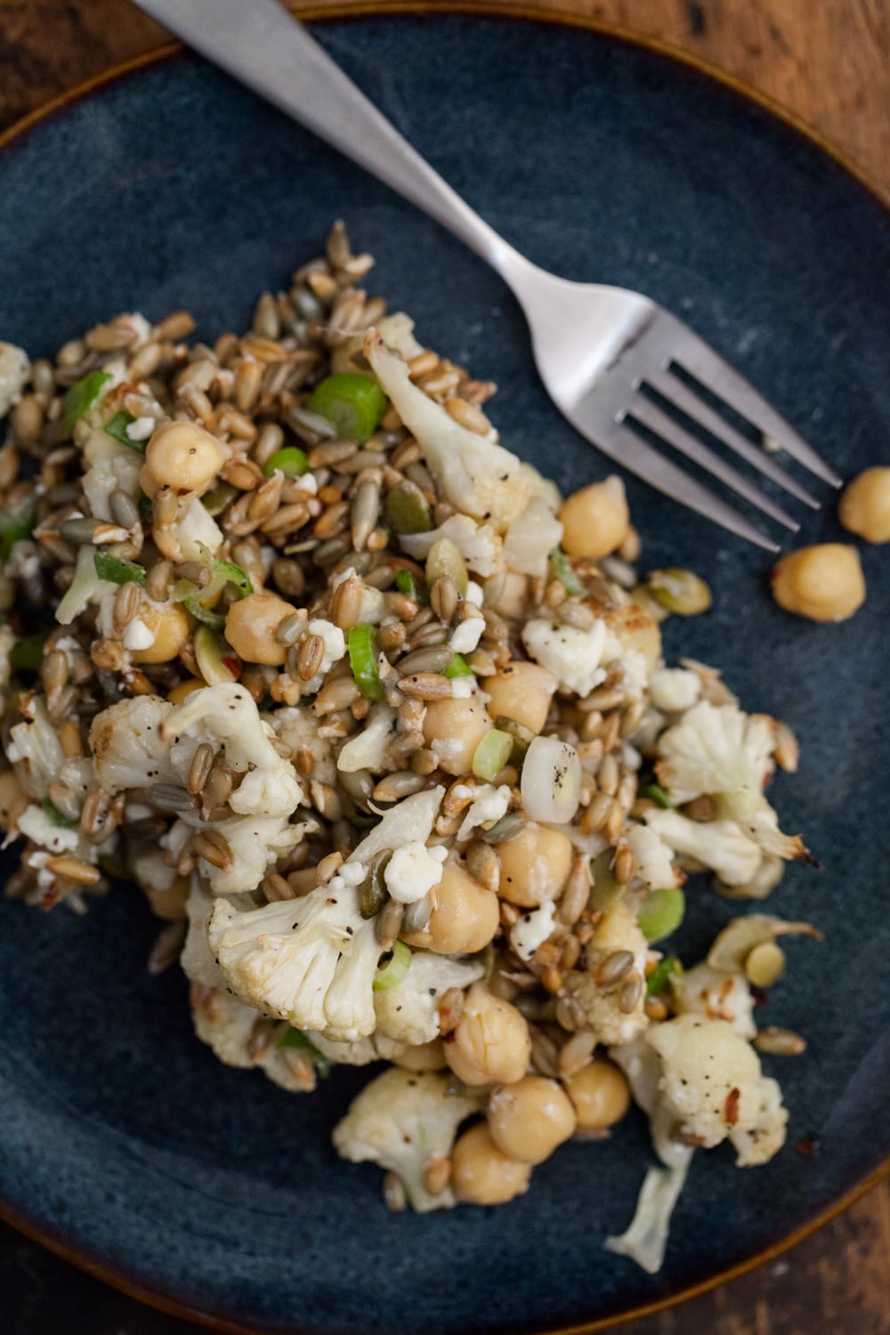 Sprouted Rye Berries and Roasted Cauliflower Bowl