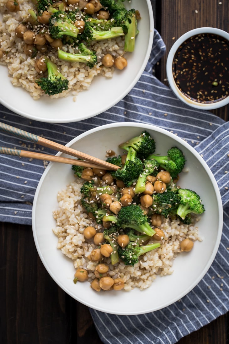 Broccoli Chickpea Bowl with Homemade Teriyaki Sauce | @naturallyella