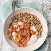 Farro Yogurt Bowl with Maple Rhubarb | @naturallyella