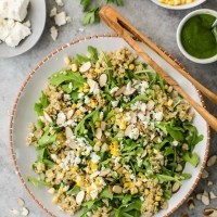 Freekeh Salad with Sweet Corn, Feta, and Arugula