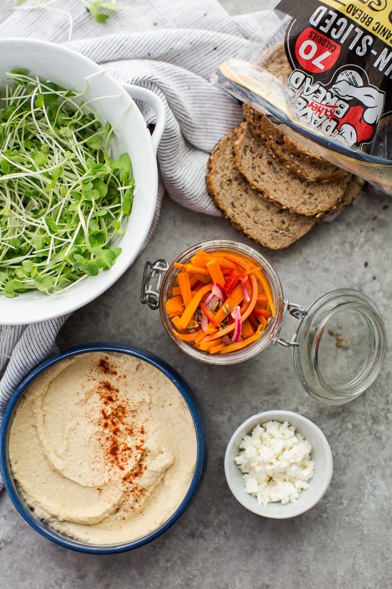 Pickled Carrot and Hummus Sandwich with Feta | http://todays-picks.store