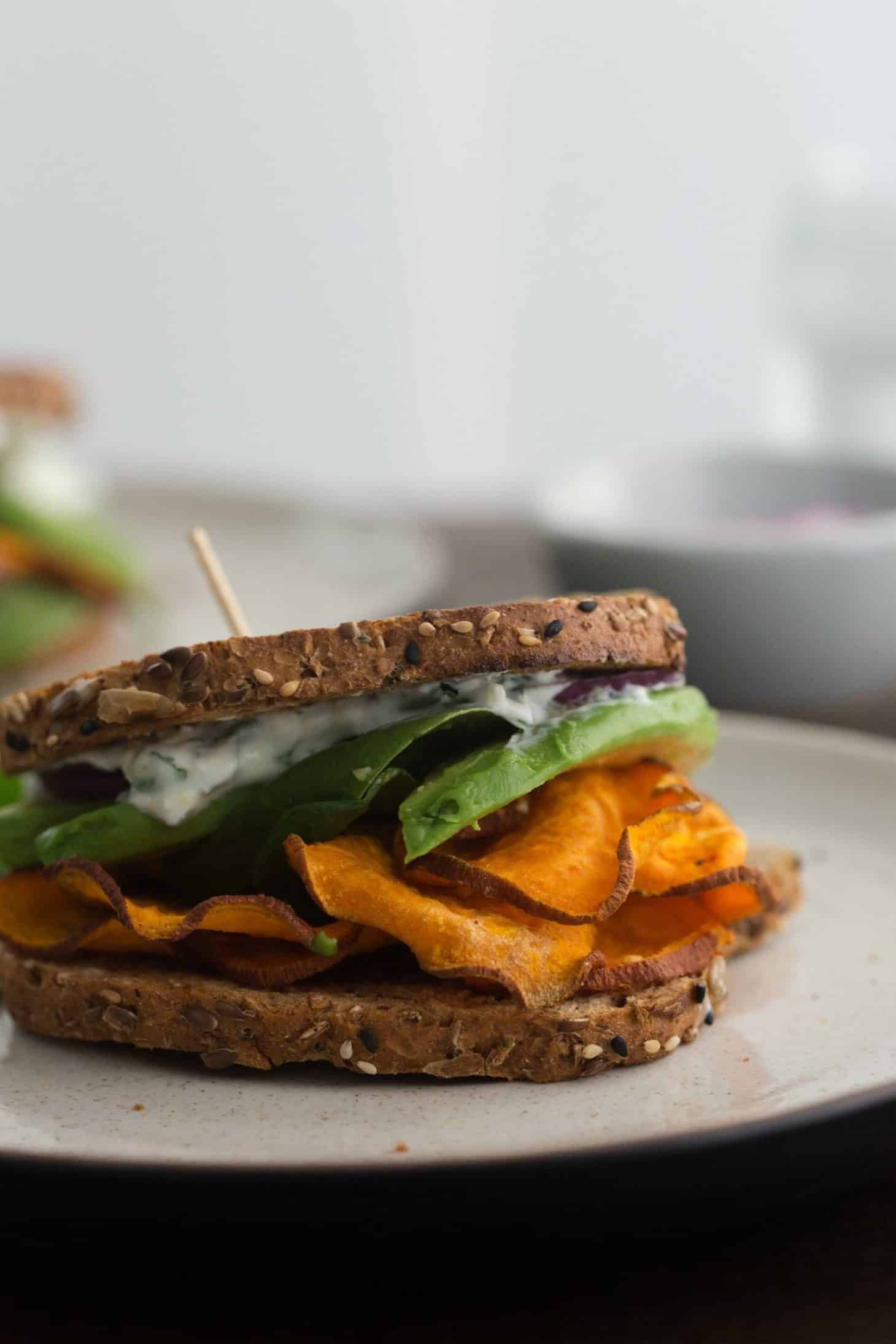 Chili Roasted Sweet Potato Sandwich with Avocado
