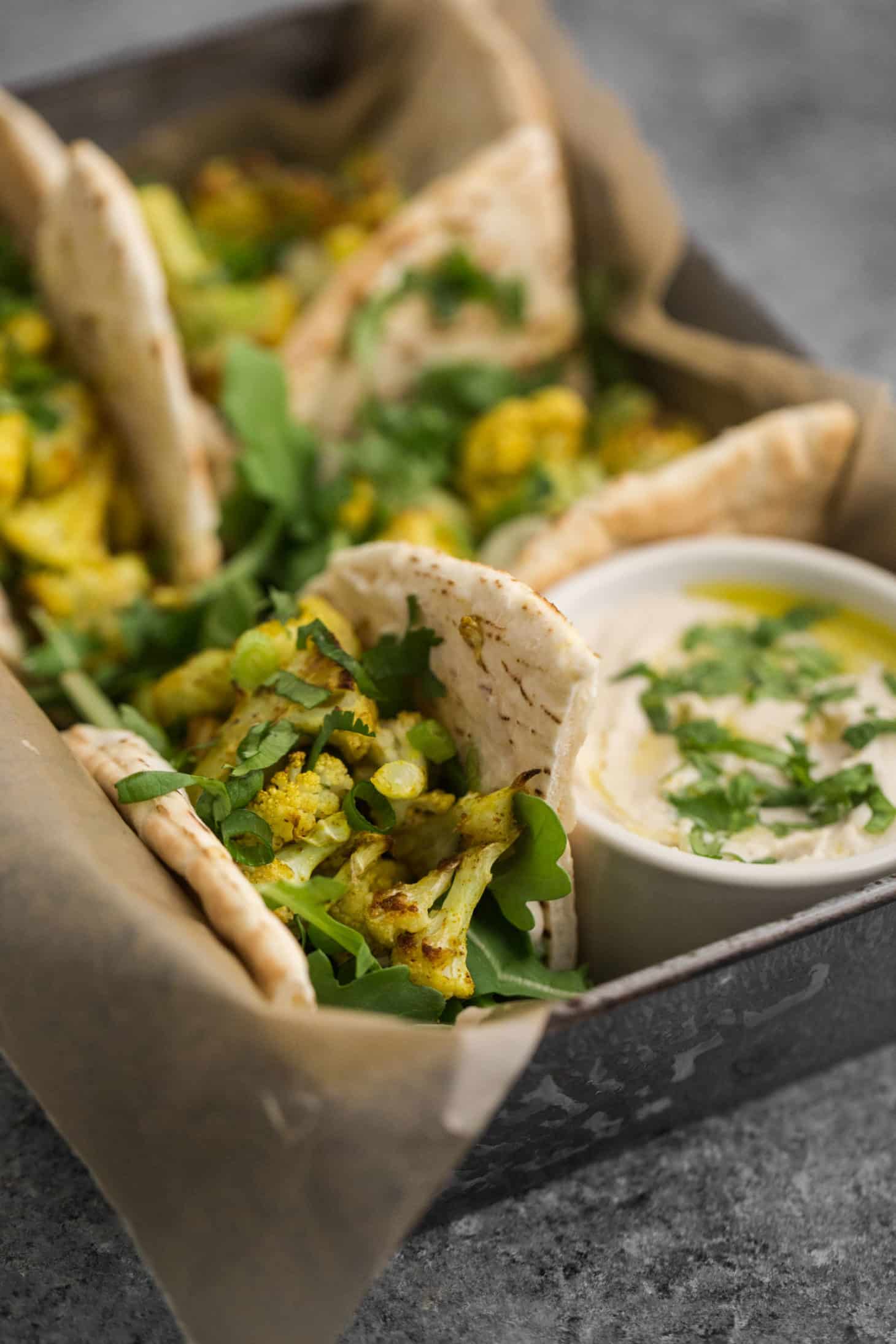 Vegan Curried Cauliflower Stuffed Pita