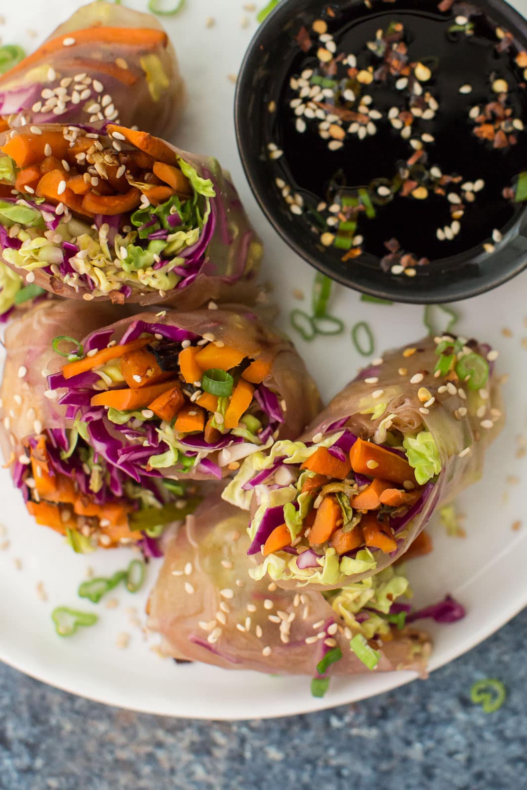 Roasted Carrot Summer Rolls with Cabbage