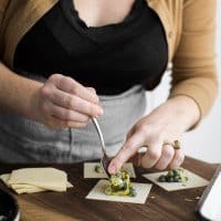 Filling the pea potstickers