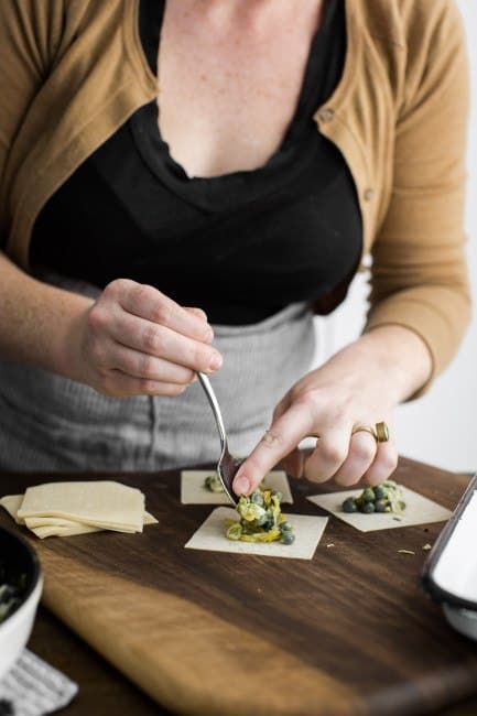 Filling the pea potstickers