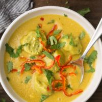 Cilantro Chickpea Dumplings in Curried Sweet Corn Soup | @naturallyella