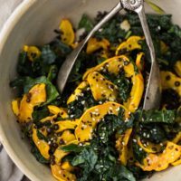 Sesame Delicata Squash Kale Salad with Black Lentils | @naturallyella