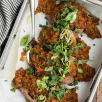Chili Lentils over Sweet Potatoes | @naturallyella