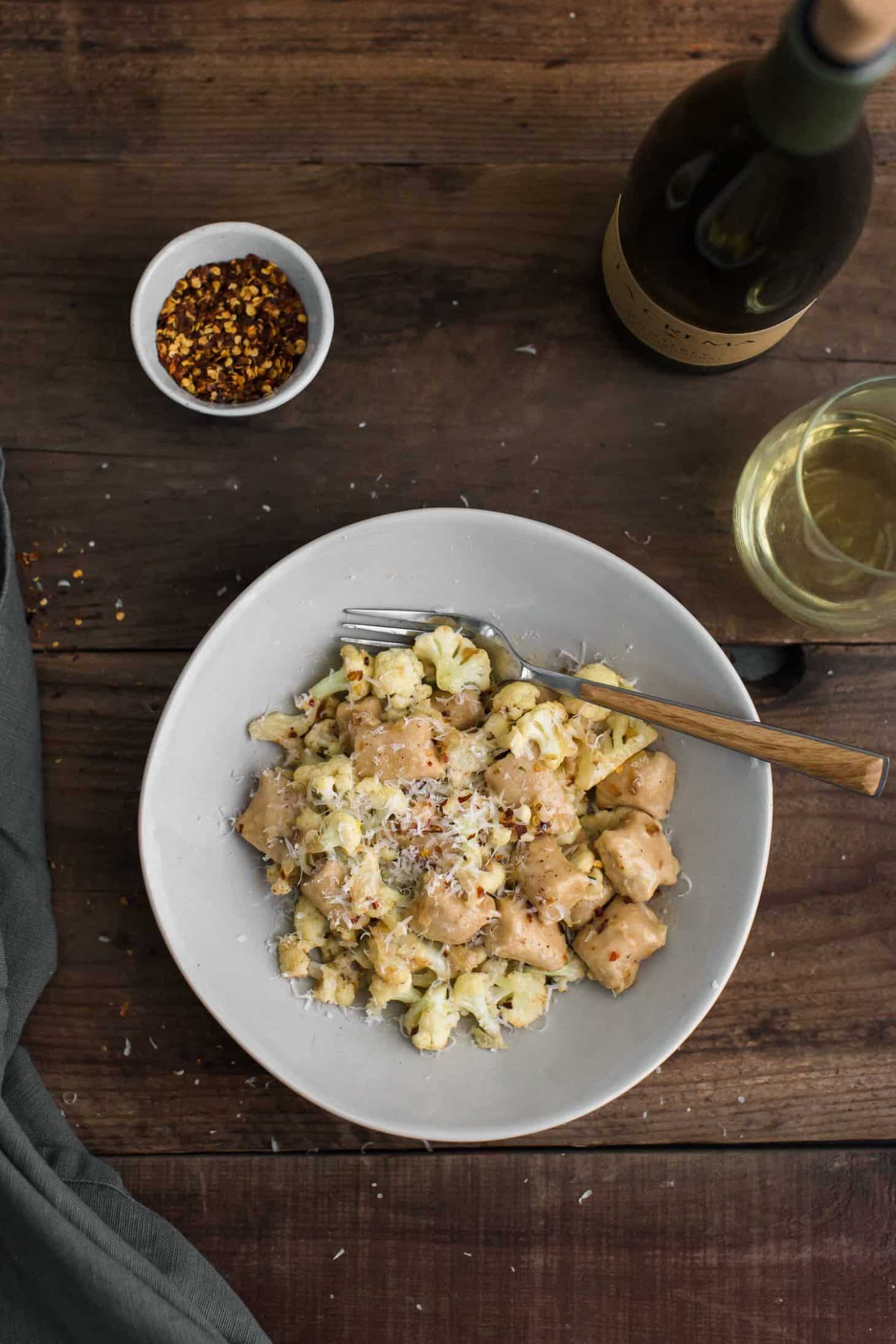 White Bean Gnocchi with Cauliflower and Cream Sauce | Naturally Ella