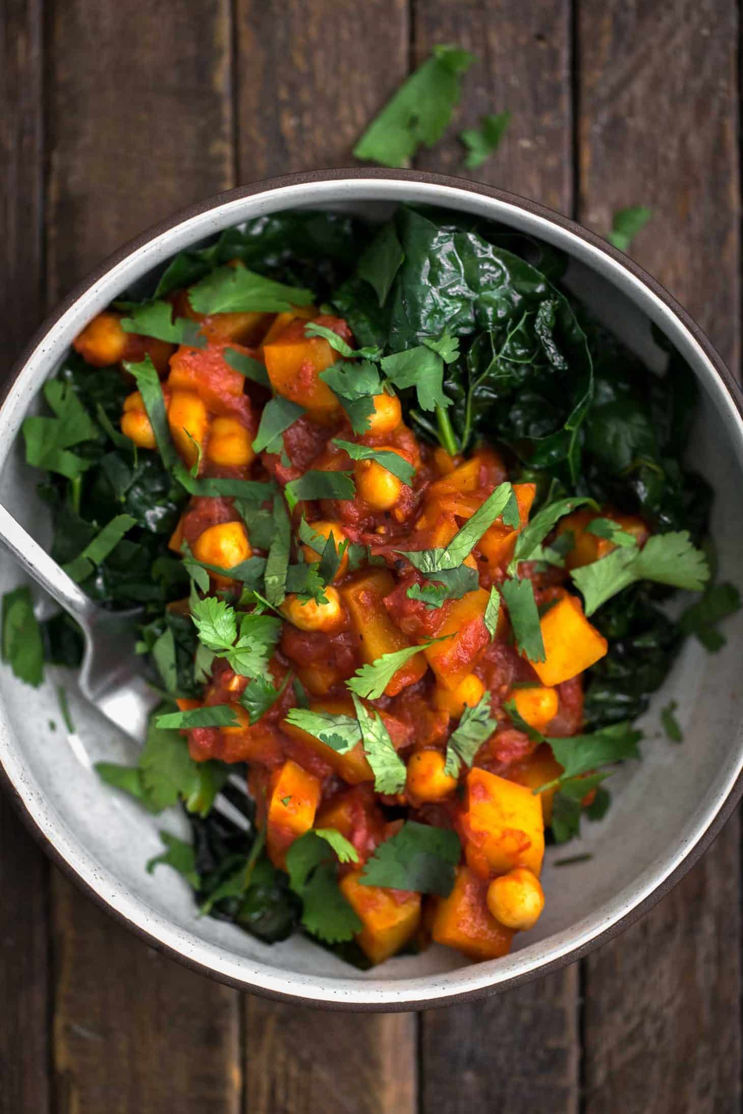 Harissa Potatoes over Garlicky Kale | Naturally Ella