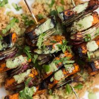 Spiced Sweet Potato Skewers with Cilantro Yogurt Sauce | Naturally Ella