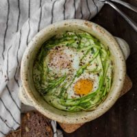 Cream Baked Eggs with Asparagus and Fresh Herbs | Naturally Ella