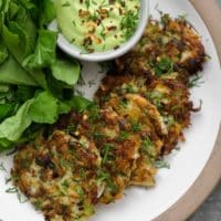 Kohlrabi Fritters with Garlic Herb Cashew Cream Sauce from Dishing Up the Dirt
