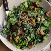Tahini Kale Caesar Salad with Whole-Grain Croutons | Naturally Ella