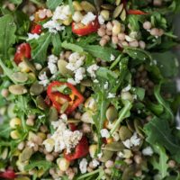 Sweet Corn Couscous Salad with Arugula and Pickled Peppers
