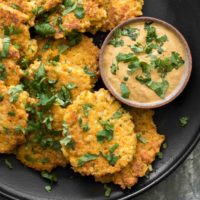 Brown Rice Carrot Fritters with Chipotle Sunflower Sauce | Naturally Ella