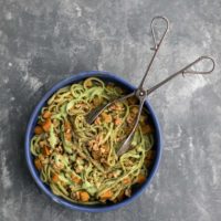 Sweet Potato Pasta with Walnut-Sage Spinach Sauce