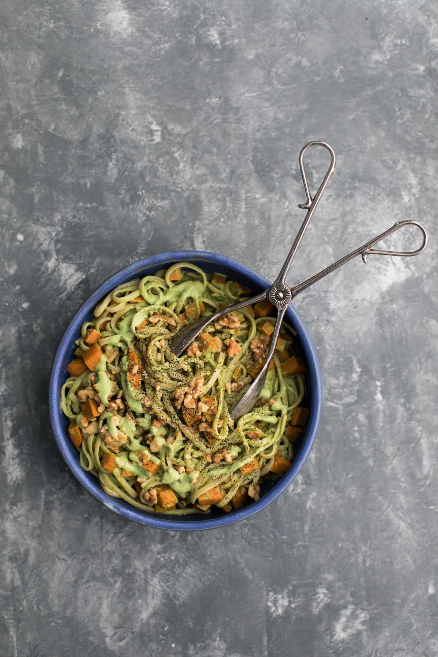 Sweet Potato Pasta with Walnut-Sage Spinach Sauce