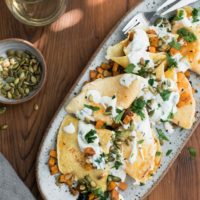 Chipotle Butternut Squash Cornmeal Crepes with Cilantro Crema