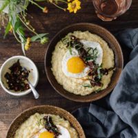Sweet Corn Polenta with Fried Egg and Sun-Dried Tomato Relish