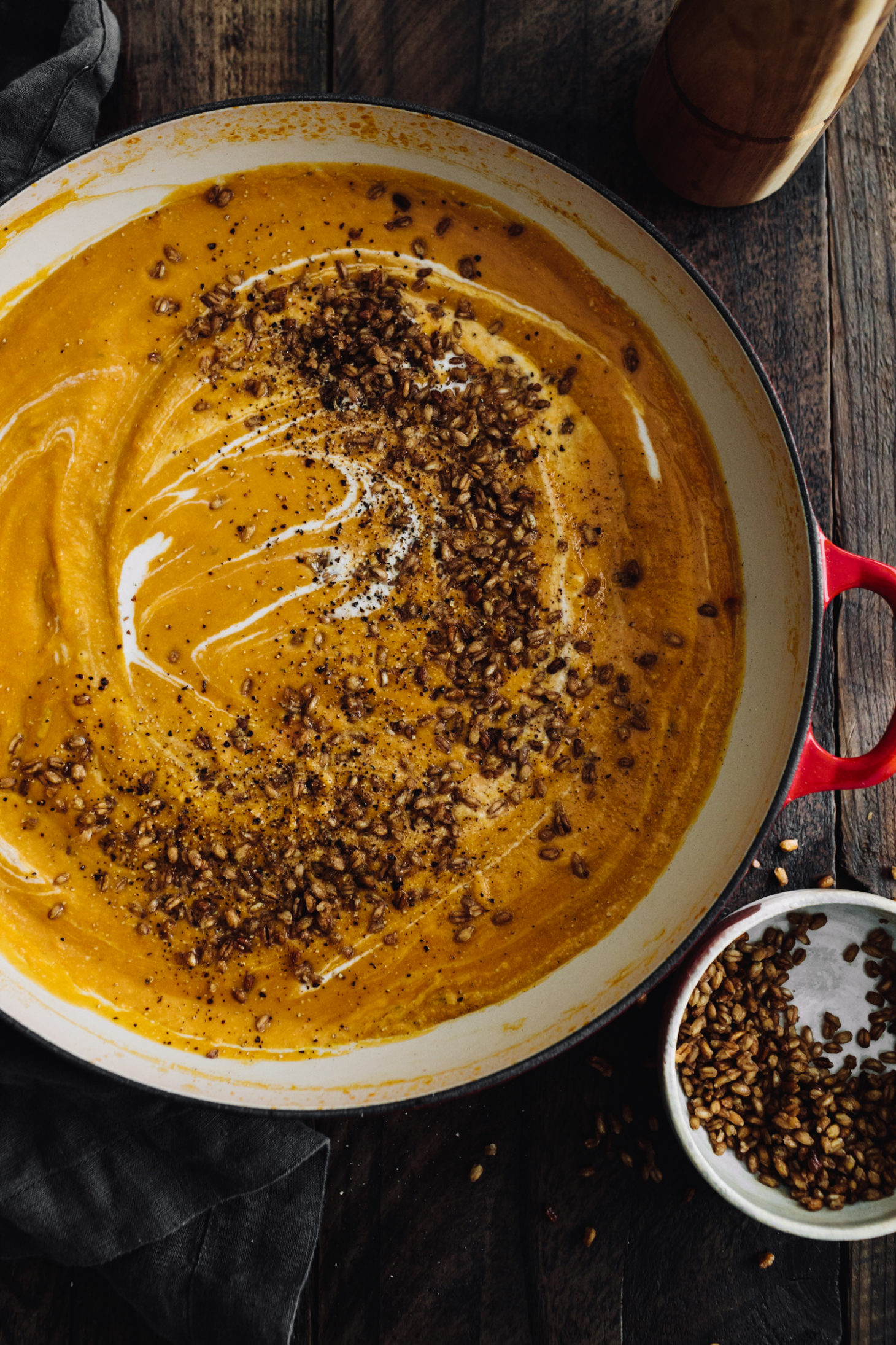 Ginger Sweet Potato Soup with Crispy Farro