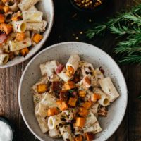 Sweet Potato Pasta with Vegan Walnut Cream Sauce