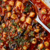 emmer recipes include hearty stews like this farro e ceci stew.