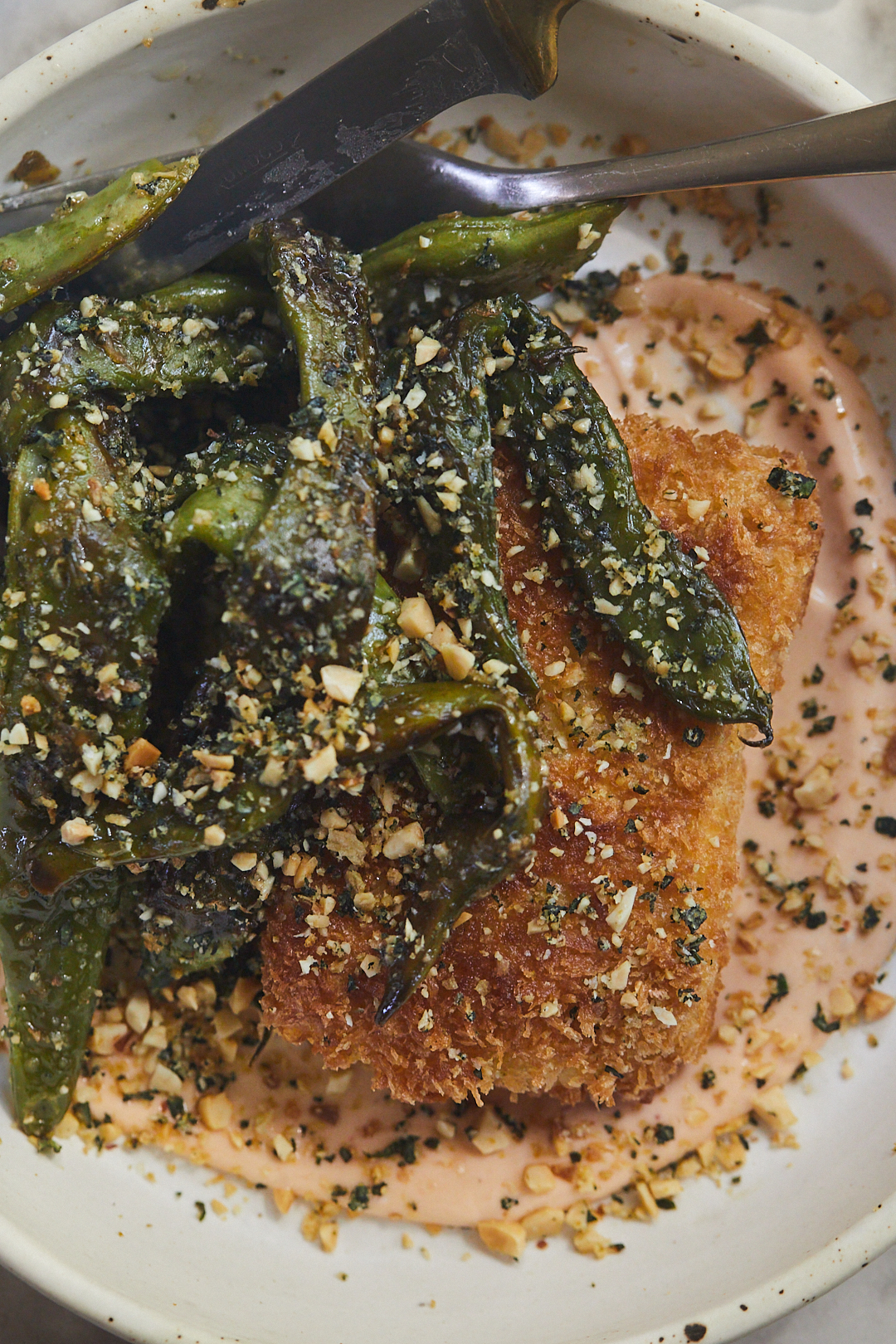 Tofu Cutlet with Charred Romano Beans